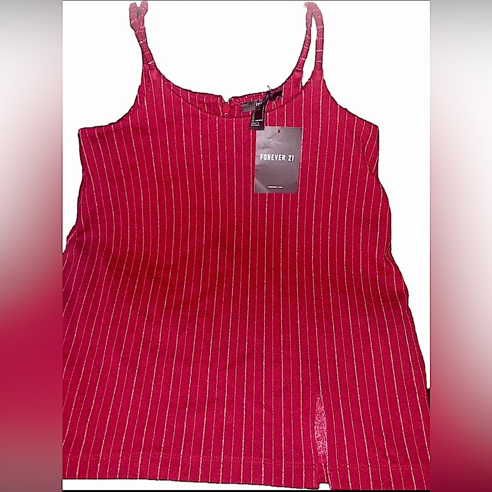 Forever 21 Tank Top Red Casual Striped Spaghetti Tie Strap  NWT